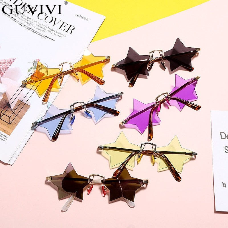 Steampunk Vintage Sunglasses Women Star Mirror Rimless Sunglasses Men Frameless Trend Fashion Retro Small Sunglasses Eyewear