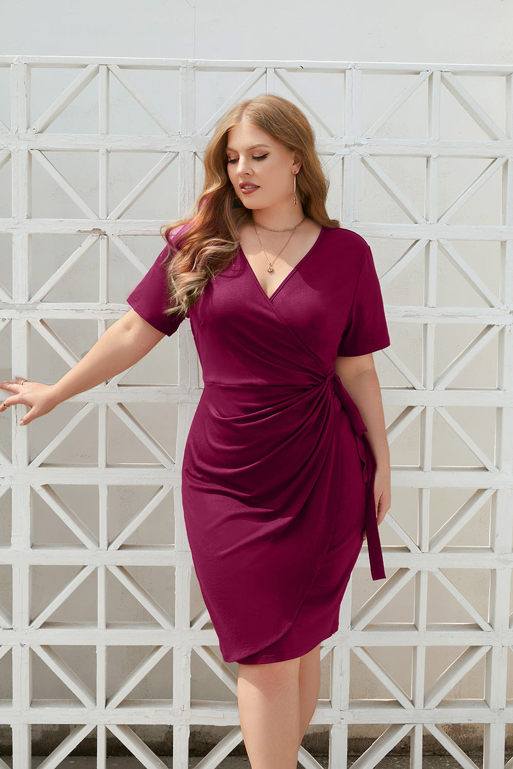 Curvy Ladies Pencil Dress plus Size Women V Neck Party Dress