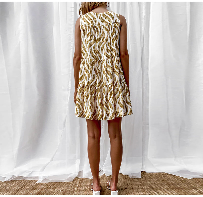 Spring and Summer New Fashion Style Elegant Amazon AliExpress V-neck Print Puffy Cake Dress Female Fashion