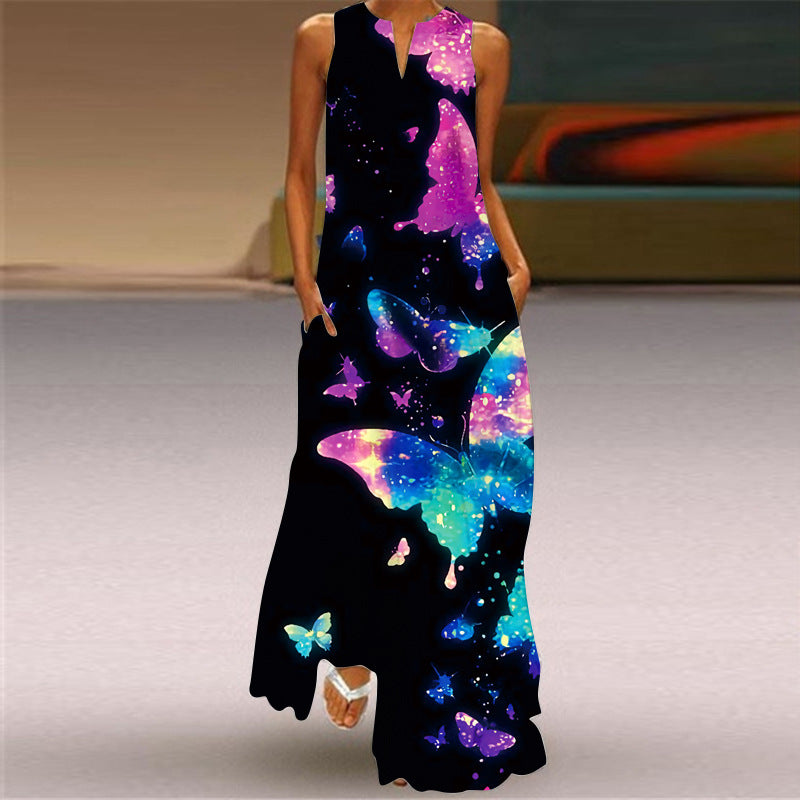 Amazon EBay European American Fashion Floral Print Pocket Long Dress