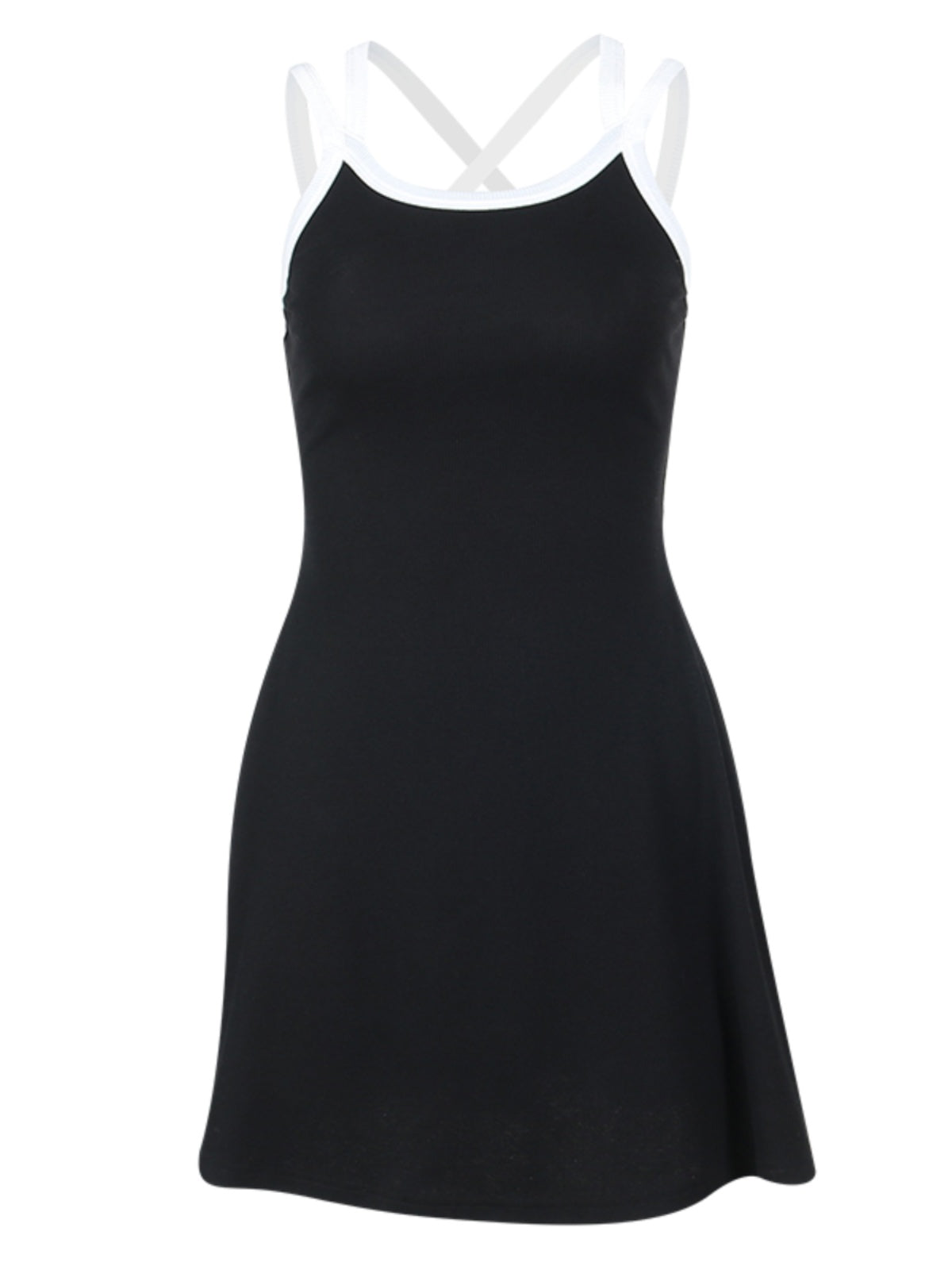 Instahot Contrast Color Double-Shoulder Strap A- line Dress 2023 New Slim Fit Waist-Controlled Slimming A- line Slip Dress