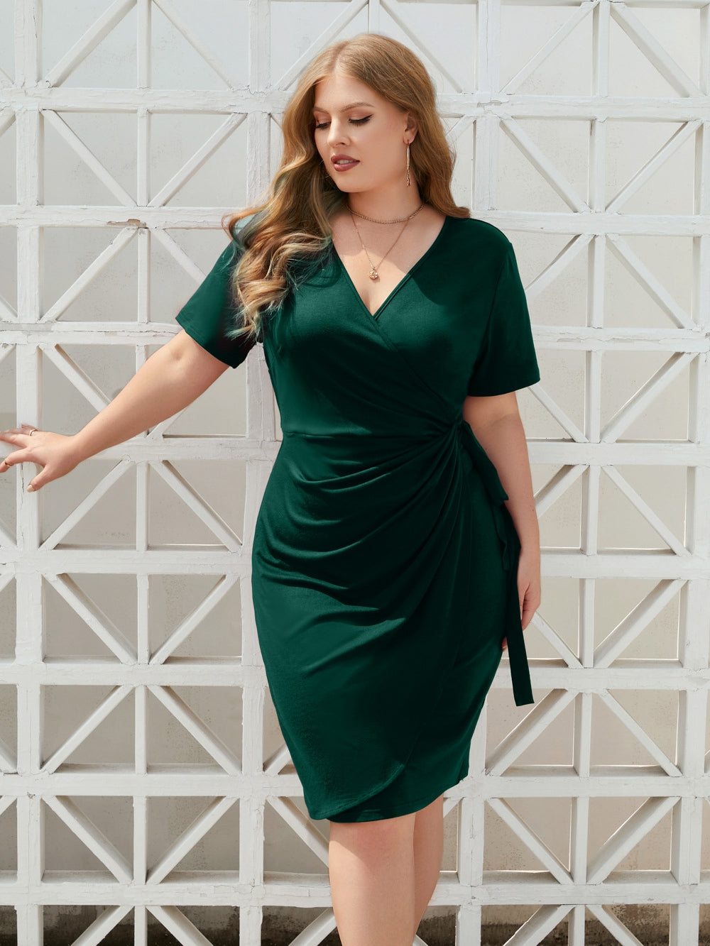 Curvy Ladies Pencil Dress plus Size Women V Neck Party Dress