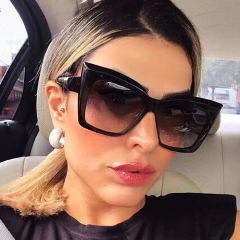Vintage Cat Eye Sunglasses Women Brand Designer Square Sun Glasses Retro Tortoise Decor Rectangle Big Frame Shade Eyewear Female