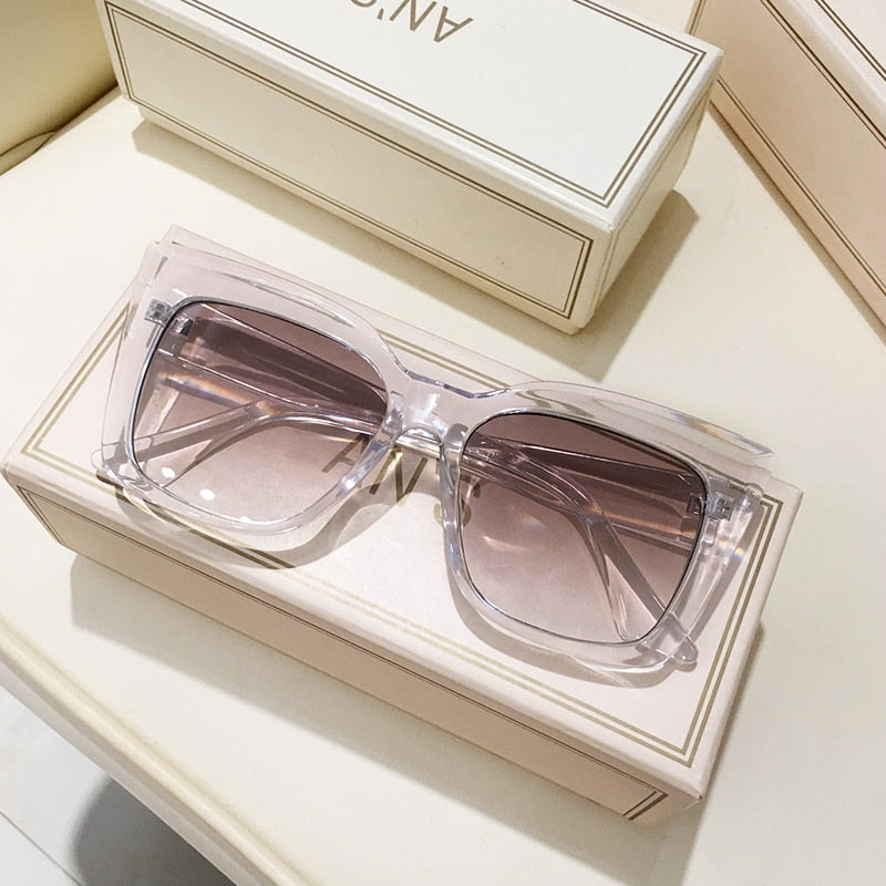 Vintage Cat Eye Sunglasses Women Brand Designer Square Sun Glasses Retro Tortoise Decor Rectangle Big Frame Shade Eyewear Female