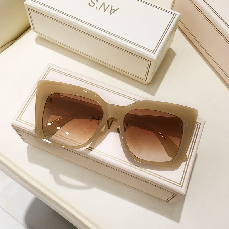 Vintage Cat Eye Sunglasses Women Brand Designer Square Sun Glasses Retro Tortoise Decor Rectangle Big Frame Shade Eyewear Female
