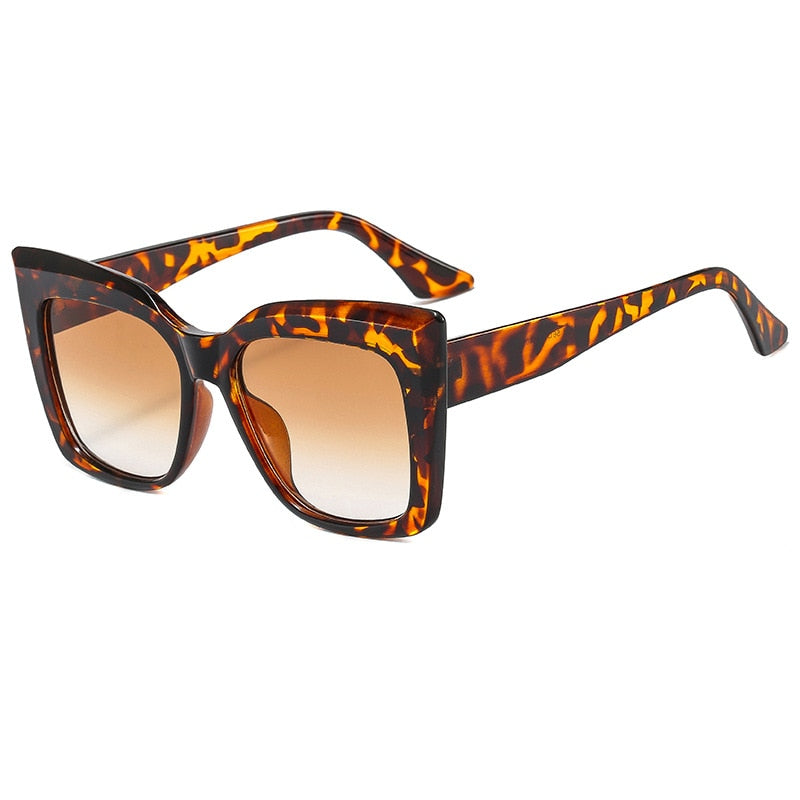 Vintage Cat Eye Sunglasses Women Brand Designer Square Sun Glasses Retro Tortoise Decor Rectangle Big Frame Shade Eyewear Female
