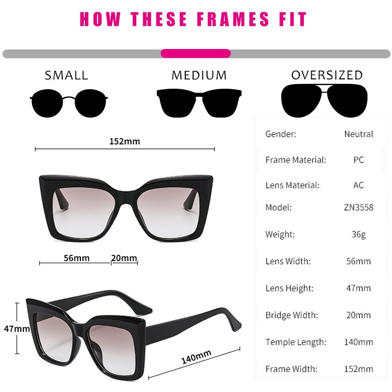 Vintage Cat Eye Sunglasses Women Brand Designer Square Sun Glasses Retro Tortoise Decor Rectangle Big Frame Shade Eyewear Female