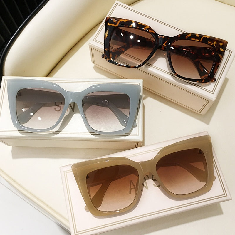 Vintage Cat Eye Sunglasses Women Brand Designer Square Sun Glasses Retro Tortoise Decor Rectangle Big Frame Shade Eyewear Female