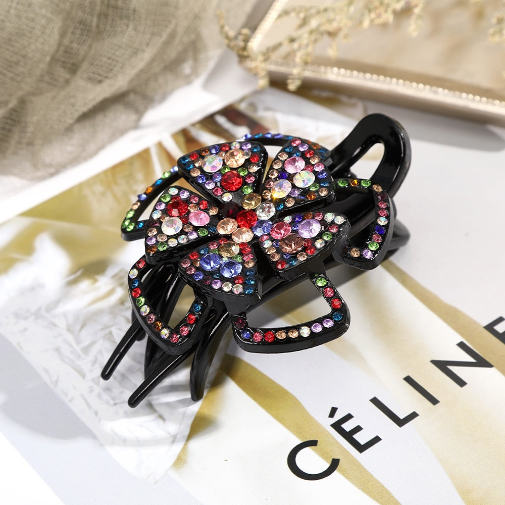 Levao Shiny Rhinestone Flower Hairpin Acrylic Duckbill Clip Hair Claw Female floral Barrettes Hair Clips for Women Headwear