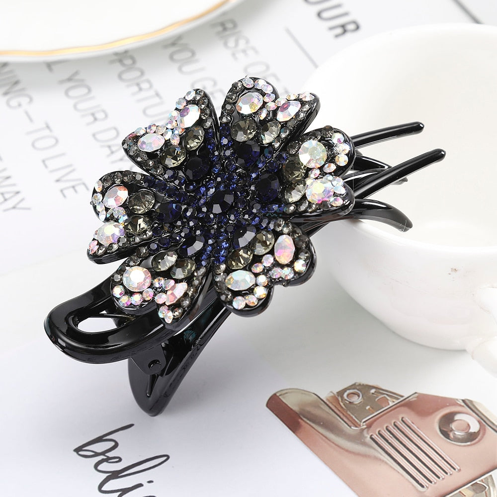 Levao Shiny Rhinestone Flower Hairpin Acrylic Duckbill Clip Hair Claw Female floral Barrettes Hair Clips for Women Headwear