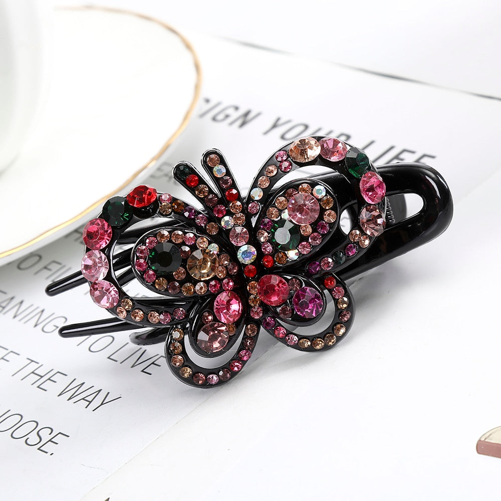 Levao Shiny Rhinestone Flower Hairpin Acrylic Duckbill Clip Hair Claw Female floral Barrettes Hair Clips for Women Headwear