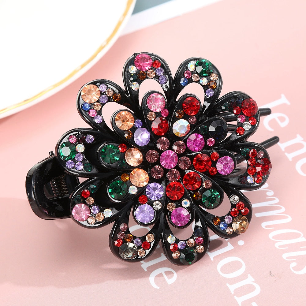 Levao Shiny Rhinestone Flower Hairpin Acrylic Duckbill Clip Hair Claw Female floral Barrettes Hair Clips for Women Headwear