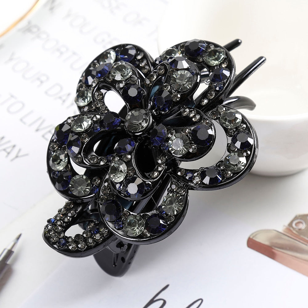 Levao Shiny Rhinestone Flower Hairpin Acrylic Duckbill Clip Hair Claw Female floral Barrettes Hair Clips for Women Headwear