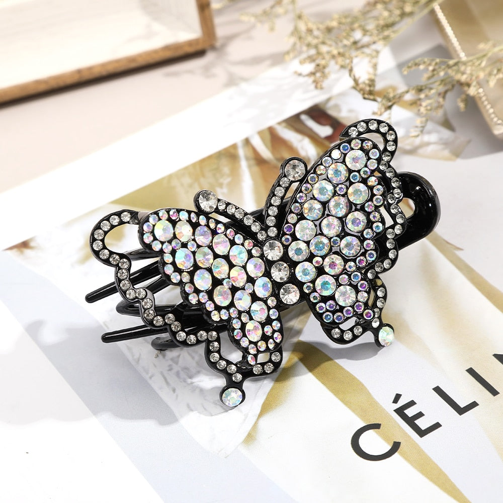 Levao Shiny Rhinestone Flower Hairpin Acrylic Duckbill Clip Hair Claw Female floral Barrettes Hair Clips for Women Headwear