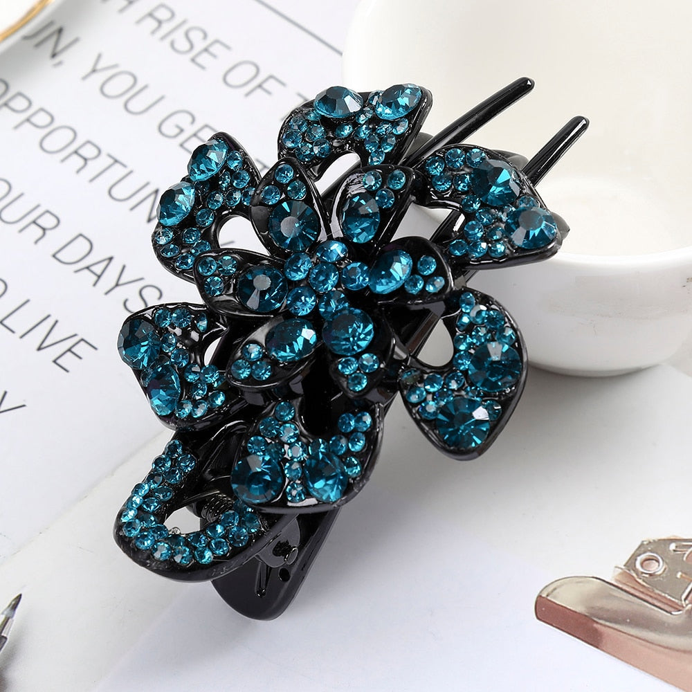 Levao Shiny Rhinestone Flower Hairpin Acrylic Duckbill Clip Hair Claw Female floral Barrettes Hair Clips for Women Headwear