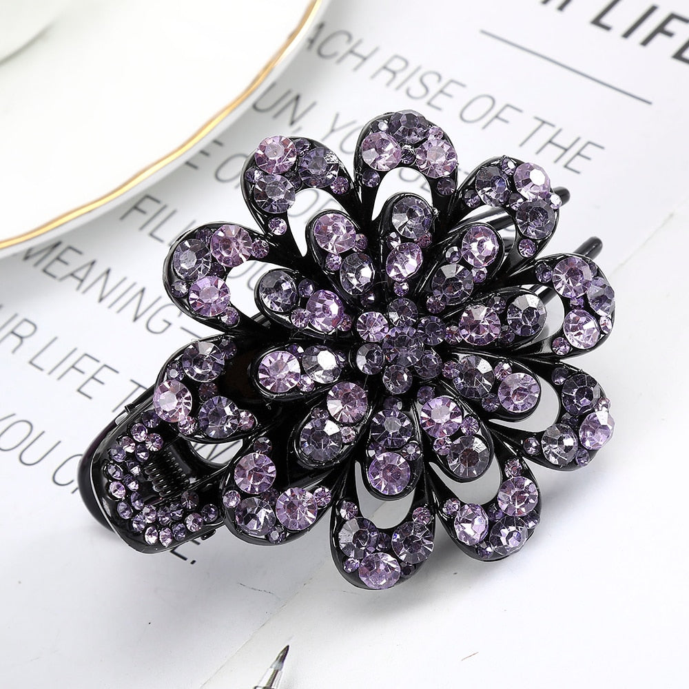 Levao Shiny Rhinestone Flower Hairpin Acrylic Duckbill Clip Hair Claw Female floral Barrettes Hair Clips for Women Headwear