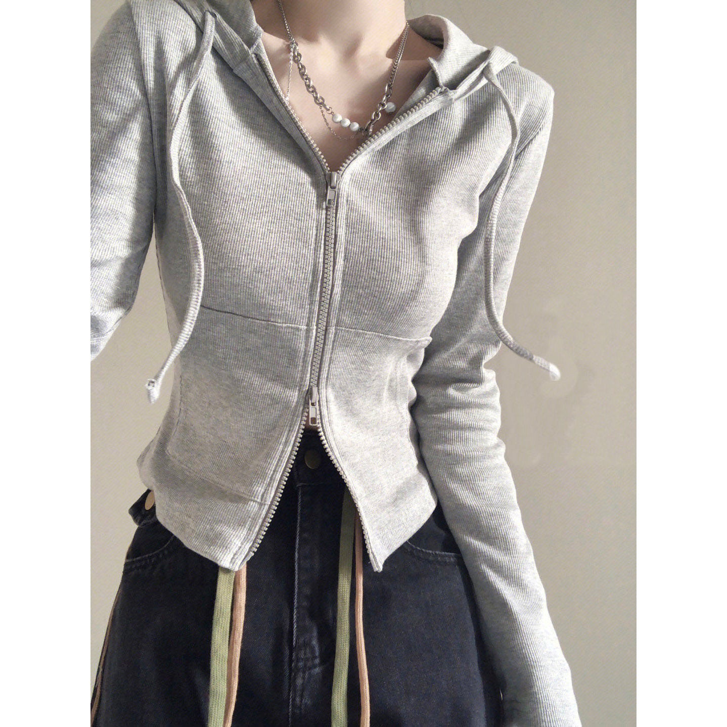 Spring Slim-Fitting Long-Sleeved Hoodie Short Top Women's Casual Niche Design Zipper Cardigan Hoodie Jacket