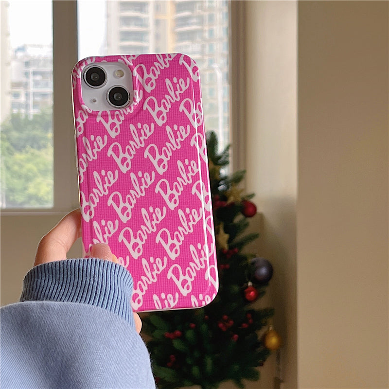 Wenxia Ins Barbie Pink English Rotate Heart Bracket for Apple 14 Phone Case 13promax New Iphone11 Silicone Iphone12promax Korean Style 14pro Trending Girl