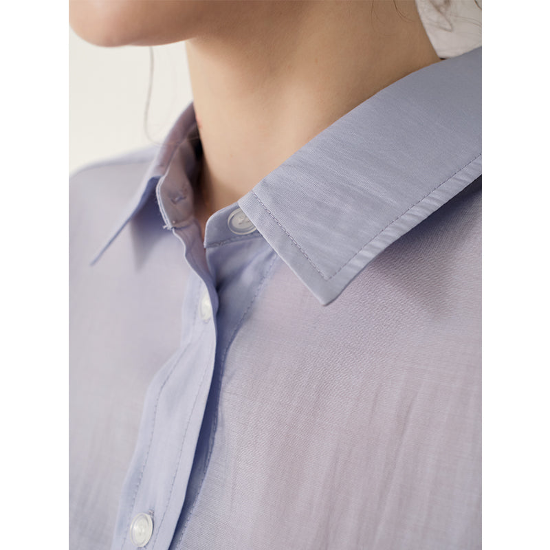 Elegant and Gentle Integration! Sweet Potato Light Purple Tencel Shirt Female Loose Retro Hong Kong Style Stylish Niche