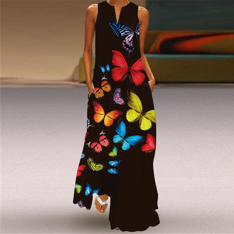 Amazon EBay European American Fashion Floral Print Pocket Long Dress