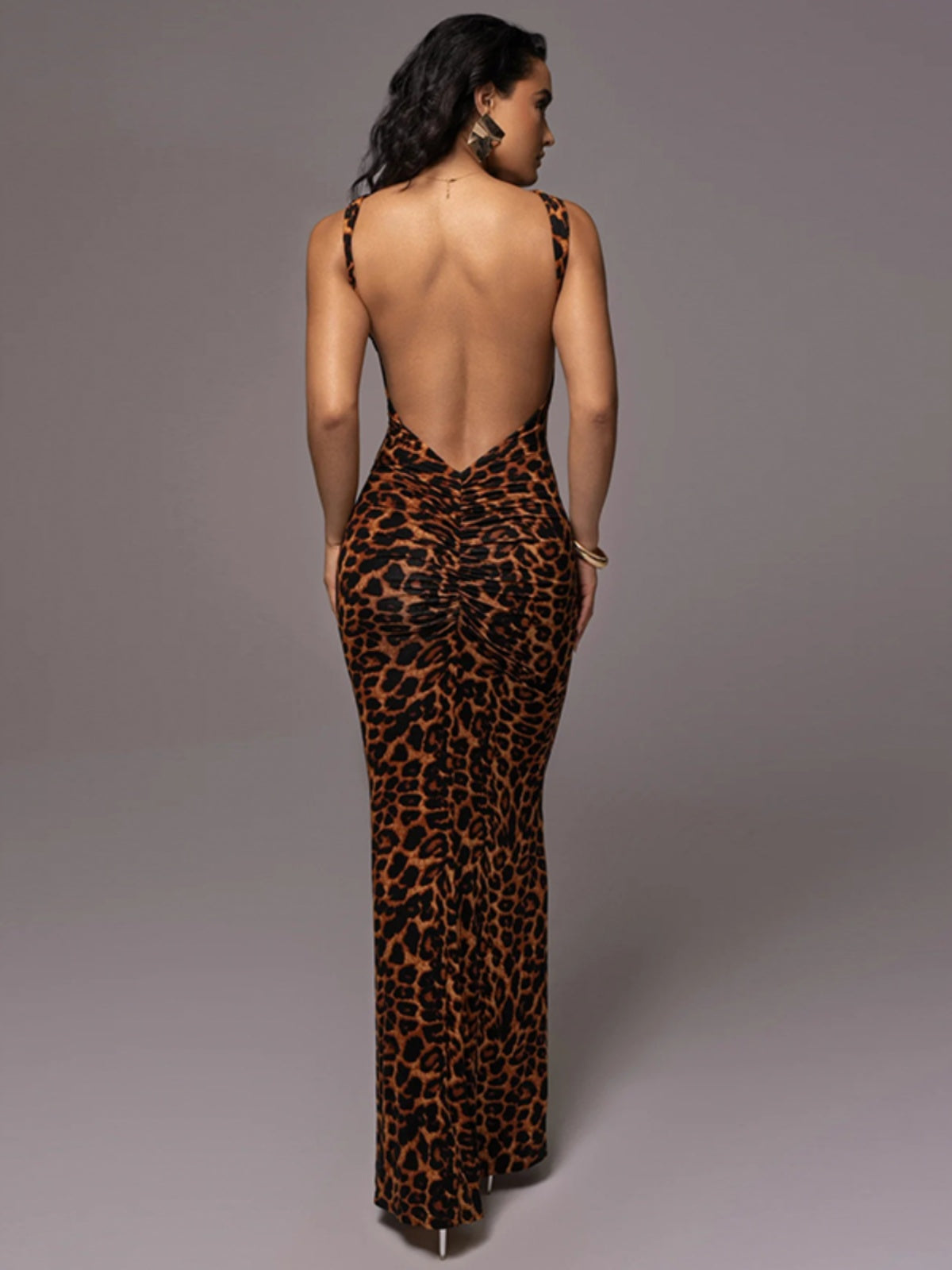 Fashion Retro Style Leopard Print Print round Neck One-Step Dress Summer New Sleeveless Bare Back Slimming Long Dress