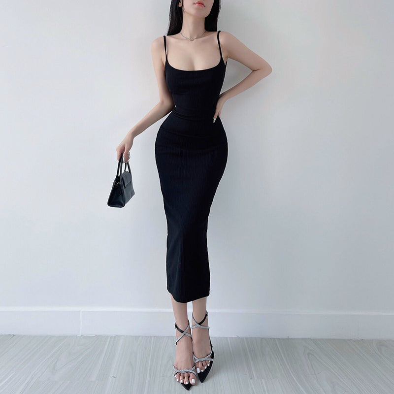 Instunning French Style Suspender Skirt Slim Looking Elegant New Dress Women's Tight Waist Minimalist Twisted Long Dress