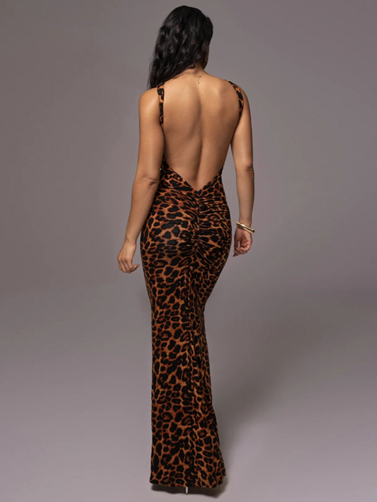 Fashion Retro Style Leopard Print Print round Neck One-Step Dress Summer New Sleeveless Bare Back Slimming Long Dress