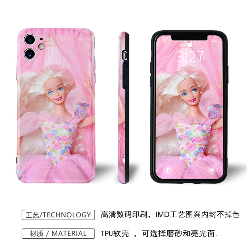 Cute Girls' Retro Barbie Doll Pink Princess for Iphone13pro Apple XR All-Inclusive Phone Case