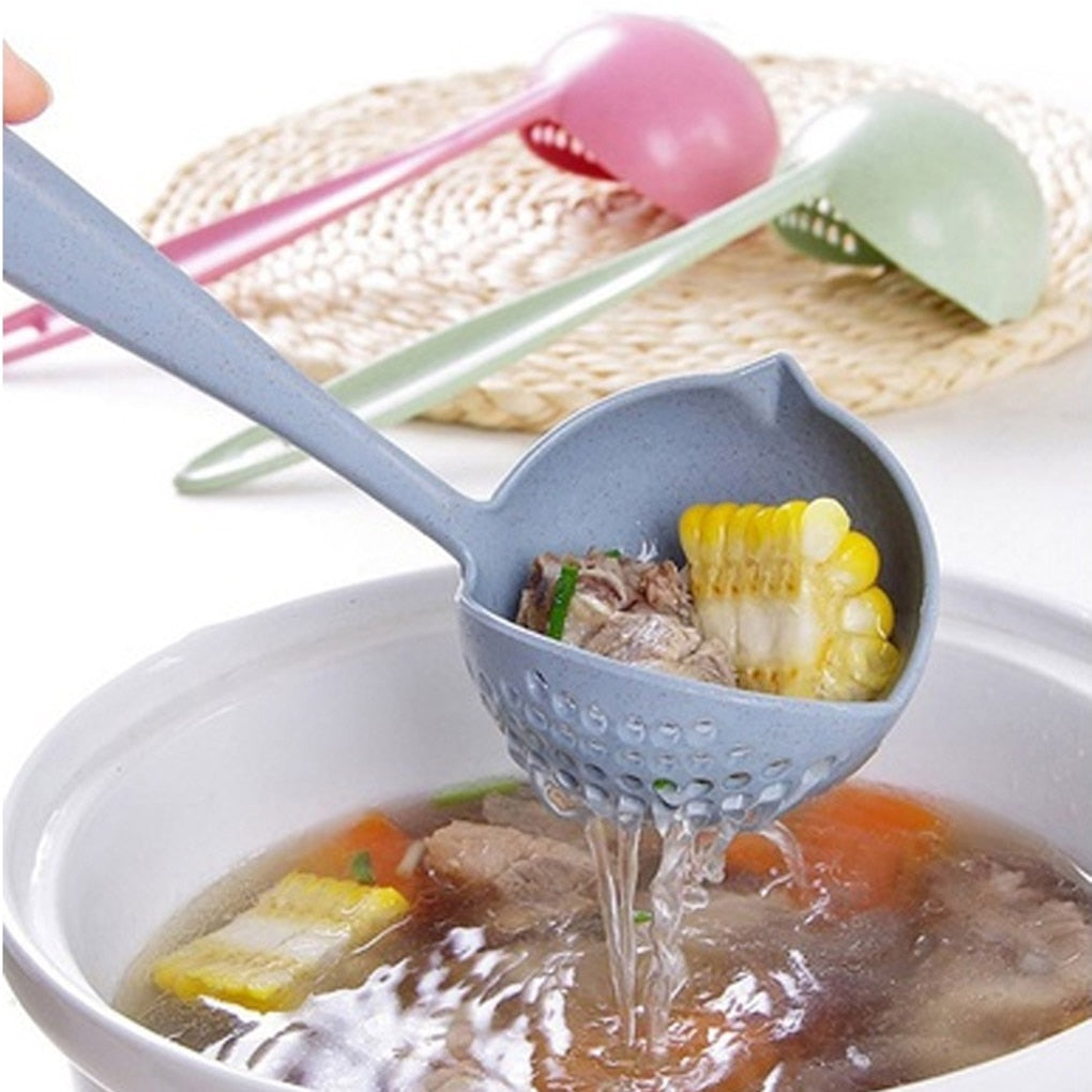 Hot Selling 2 in 1 Long Handle Soup Spoon Home Strainer Cooking Colander Kitchen Scoop Plastic Ladle Tableware