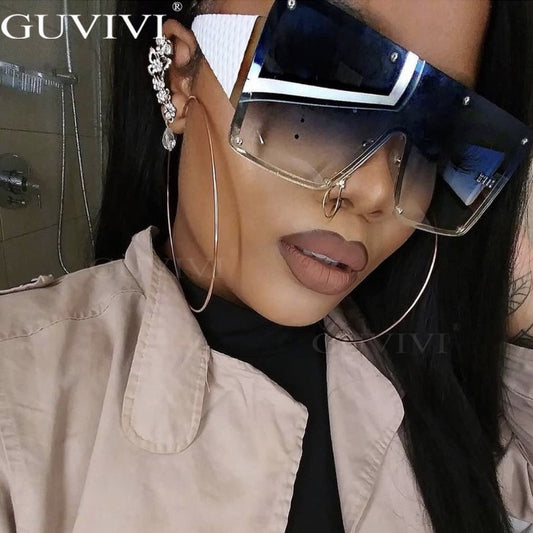 Square Oversized  Sunglasses Women 2023 Rivet Goggle Sunglasses Men Gradient One Piece Vintage Sunglasses Brand Designer UV400