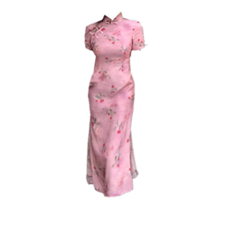 100.00kg Export Oversize Women's Clothing AliExpress Amazon Fashion Improved Cheongsam Floral Dress New Chinese Style