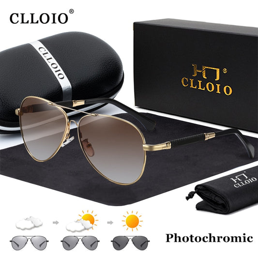 CLLOIO New Titanium Alloy Sunglasses Polarized Men's Sun Glasses Women Fashion Pilot Gradient Eyewear Photochromic Oculos De Sol